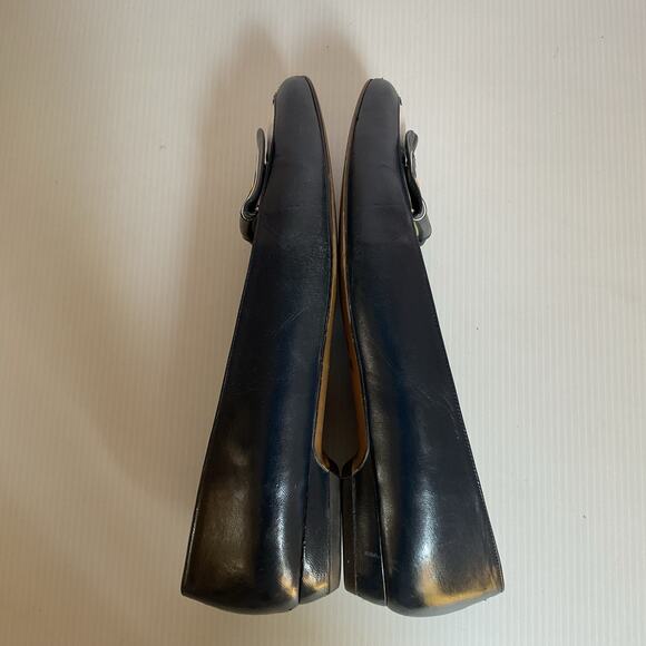 Pappagallo Flats Vintage Navy Blue Leather8.5M Made in Spain Gold Anchor Loafer - Picture 12 of 14